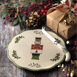 Spode Christmas Tree Cheese Plate w/ Knife Nutcracker Pattern NIB